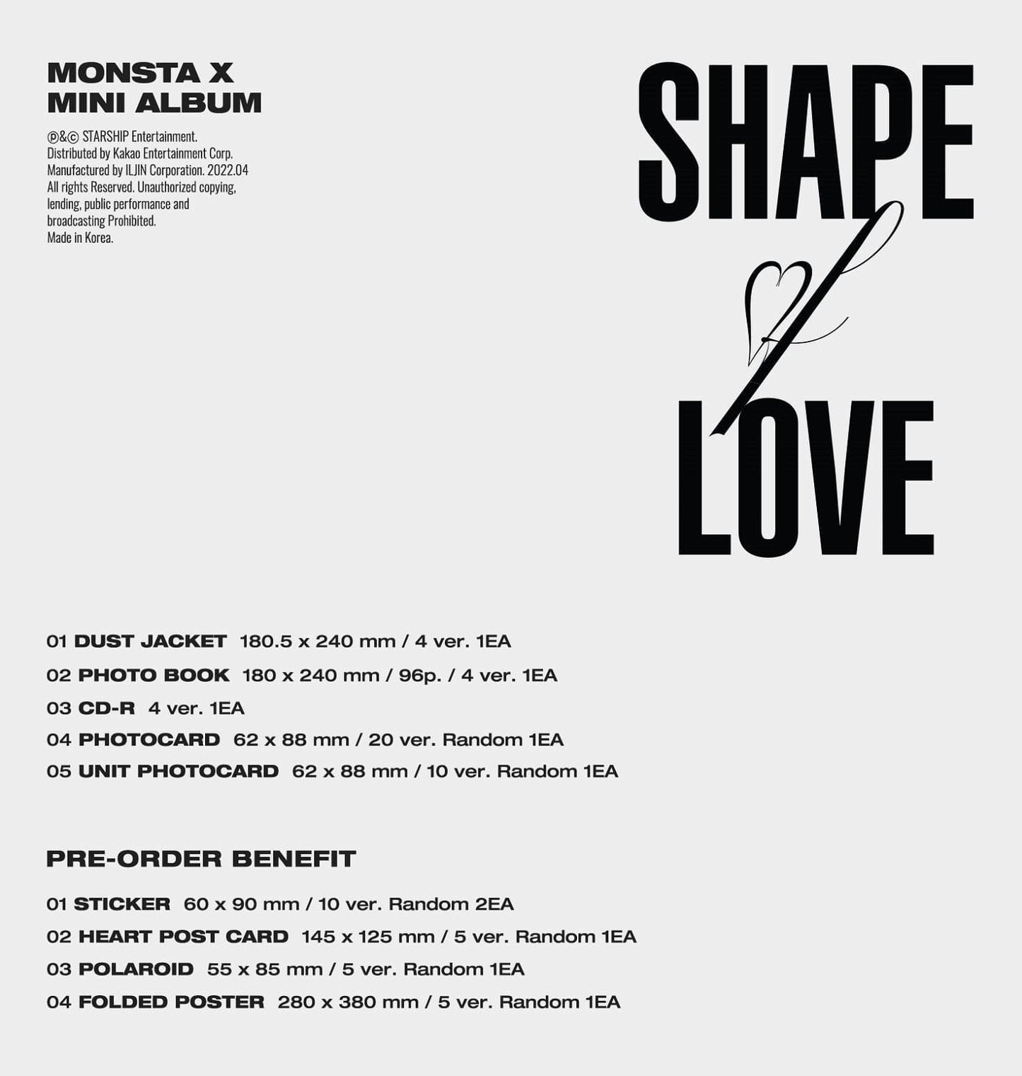 MONSTA X 11th Mini Album SHAPE of LOVE (Random) - Night Apple Kpop