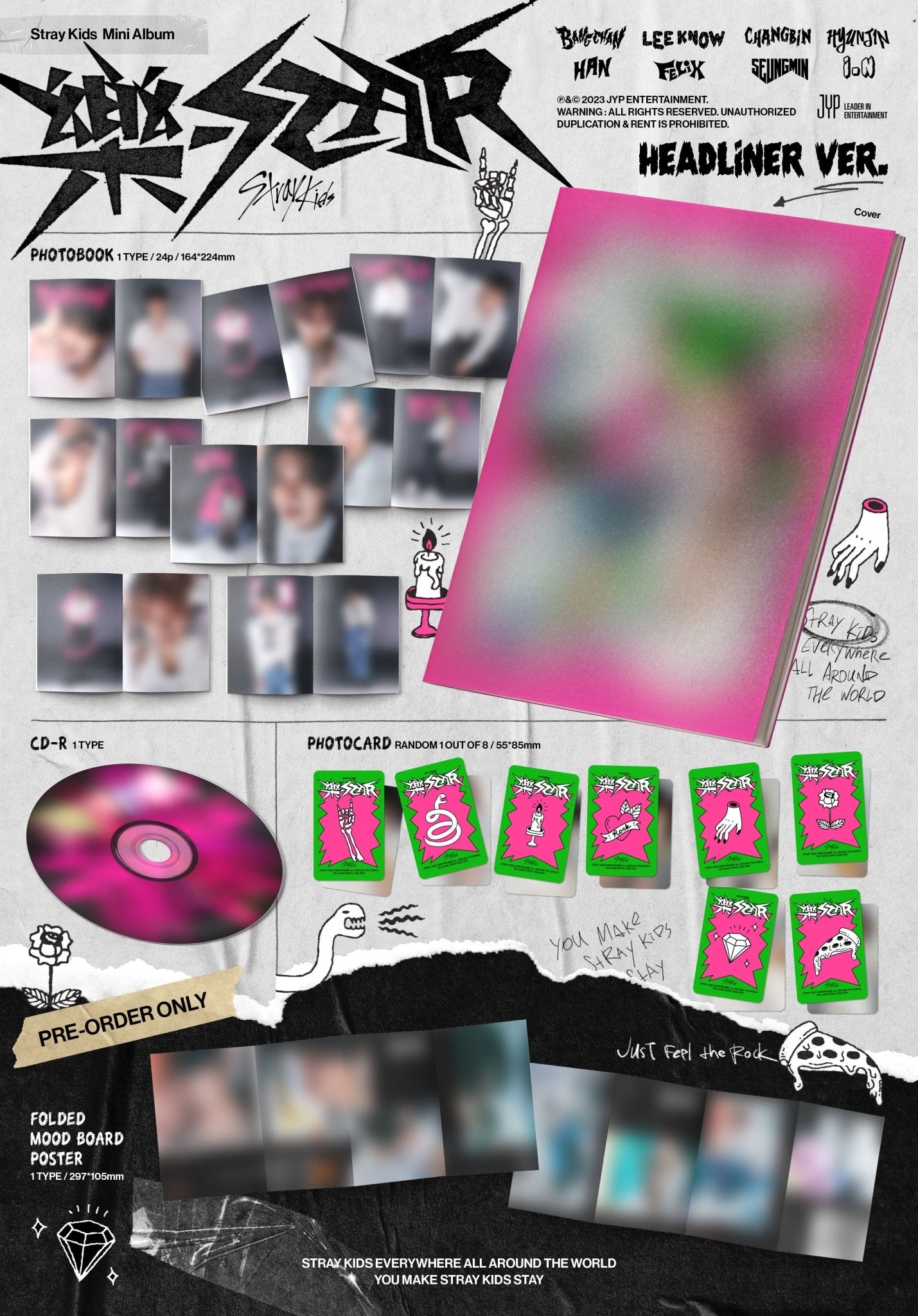 Stray Kids Mini Album [樂-STAR] (ROCK-STAR) Headliner ver. - Night Apple Kpop