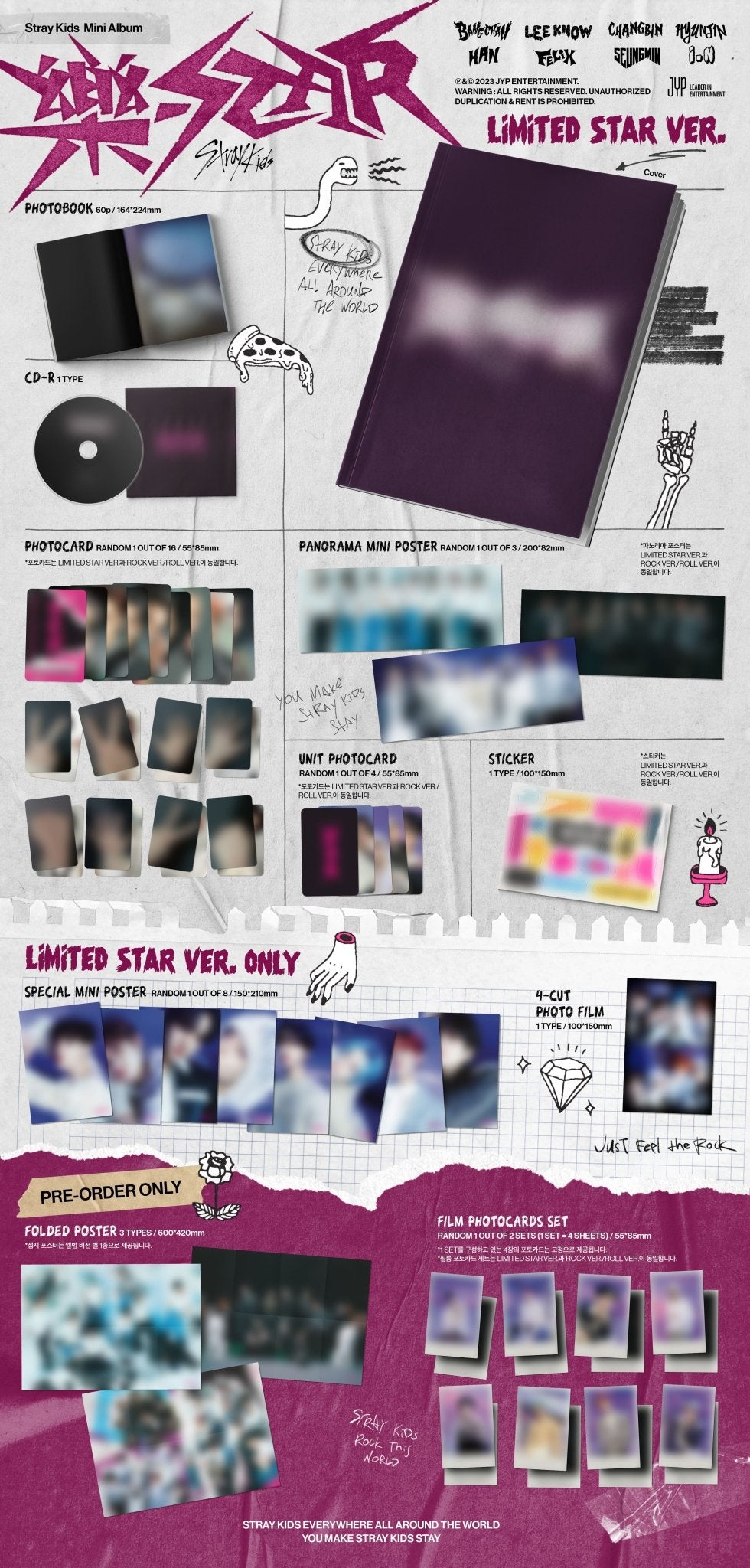 Stray Kids Mini Album [樂-STAR] (ROCK-STAR) Limited Star ver. - Night Apple Kpop